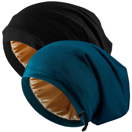 NICPOO front view of black and green bonnets showing color and fit benefit