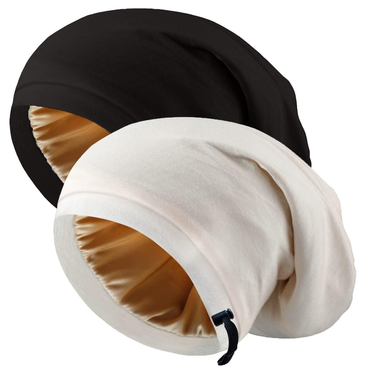 NICPOO front view of black and khaki bonnets showing fit and style benefit