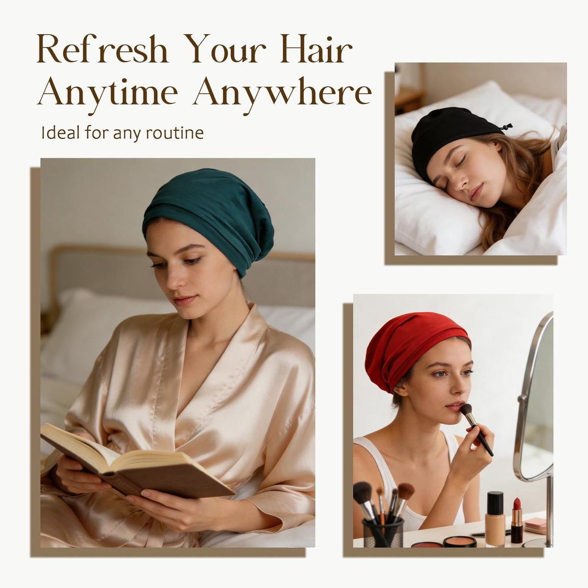 NICPOO bonnet in night routine setting protecting hair while sleeping benefit