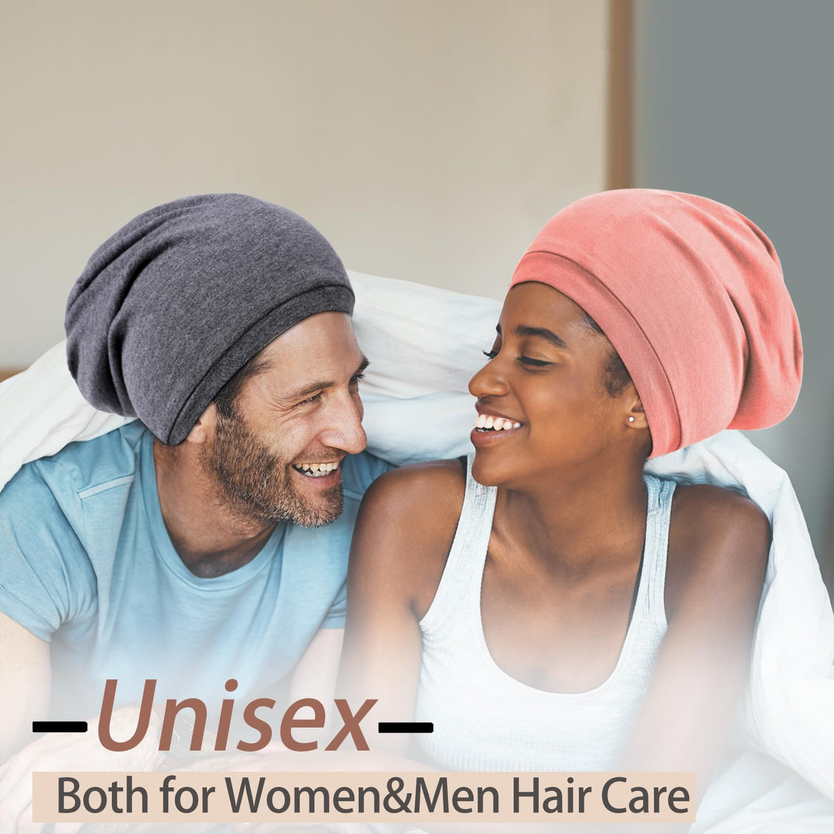 NICPOO bonnets on pillow in bedroom lifestyle protecting hair overnight