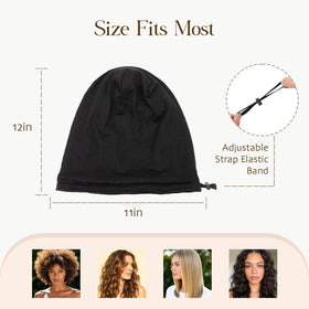 NICPOO slouchy bonnet on model demonstrating roomy shape for buns benefit