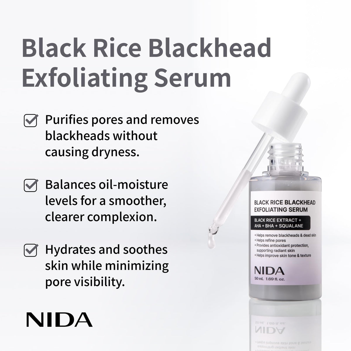 NIDA serum texture on hand showing lightweight finish and fast absorption benefit