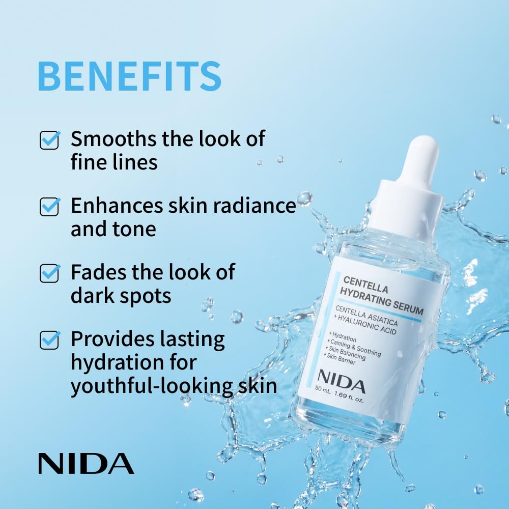 NIDA watery-gel serum texture on hand highlighting fast absorption benefit