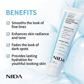 NIDA cream texture spread closeup showing smooth hydrating finish