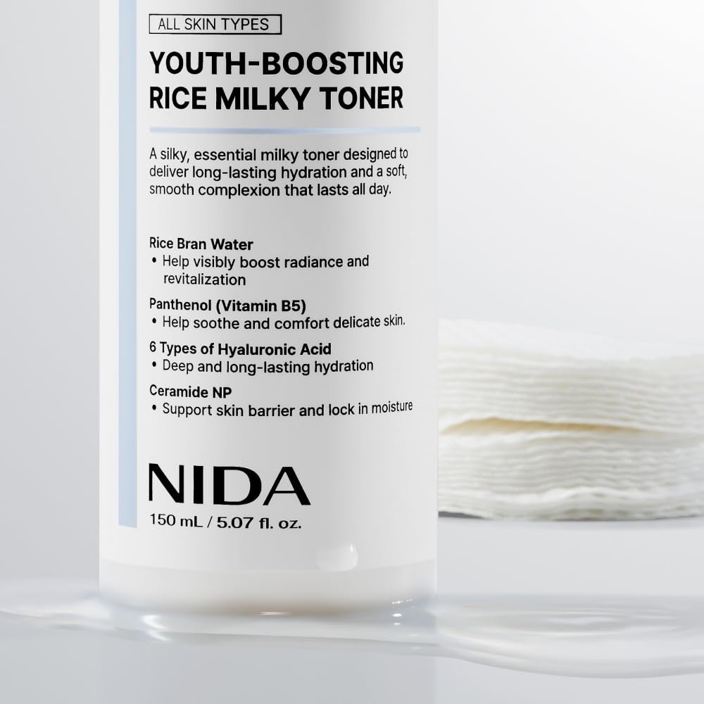 NIDA lifestyle image with model showing dewy glass-skin finish and healthy radiance