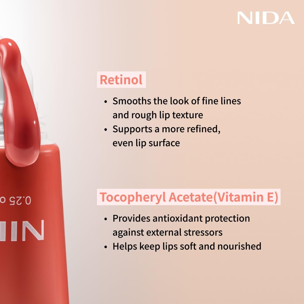 NIDA on model lips lifestyle shot showing glossy finish and natural plumping