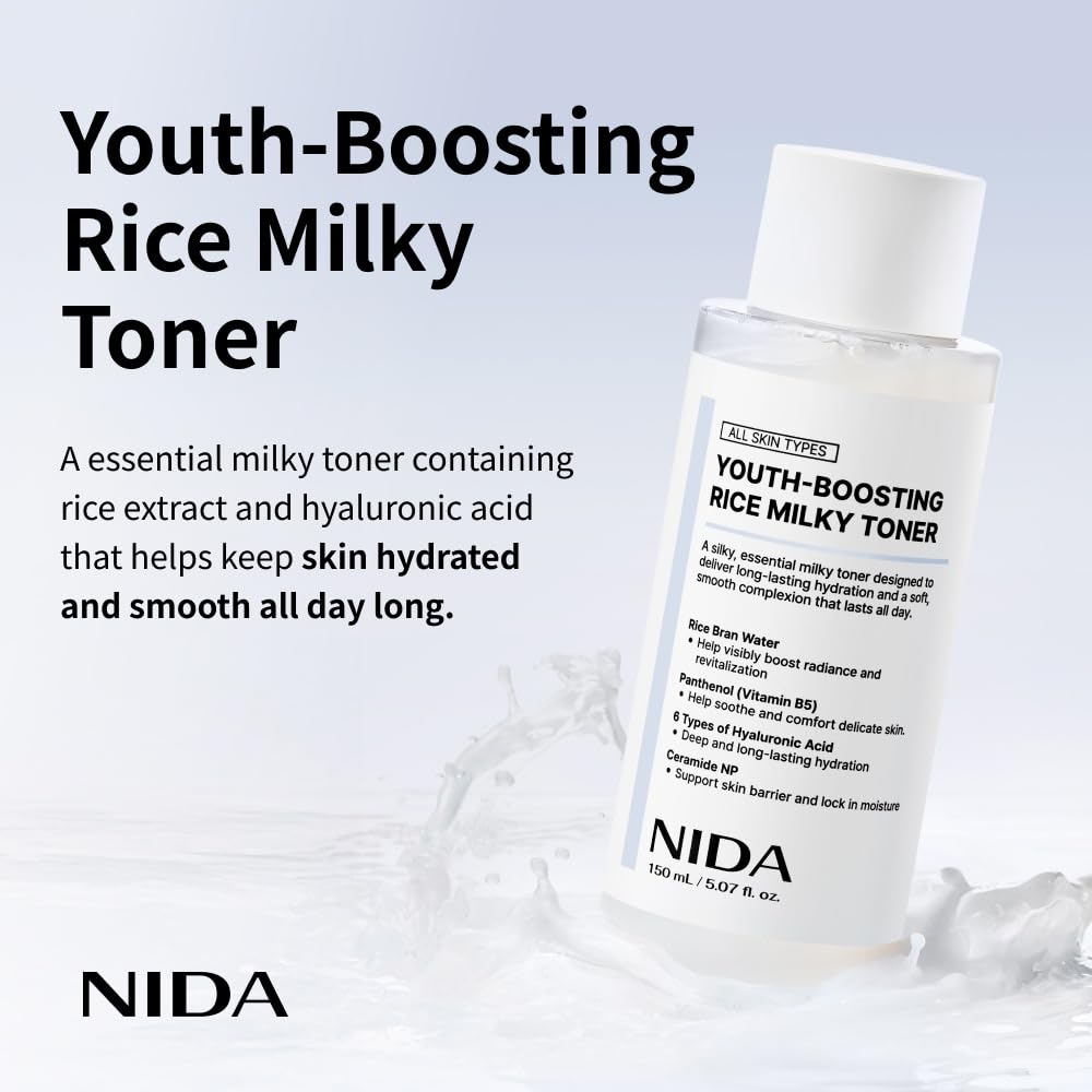 NIDA milky toner texture close-up demonstrating lightweight hydration and quick absorption