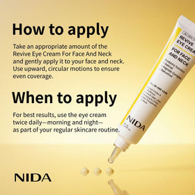 NIDA cream applied to neck and under-eye area, emphasizing multi-area firming benefit