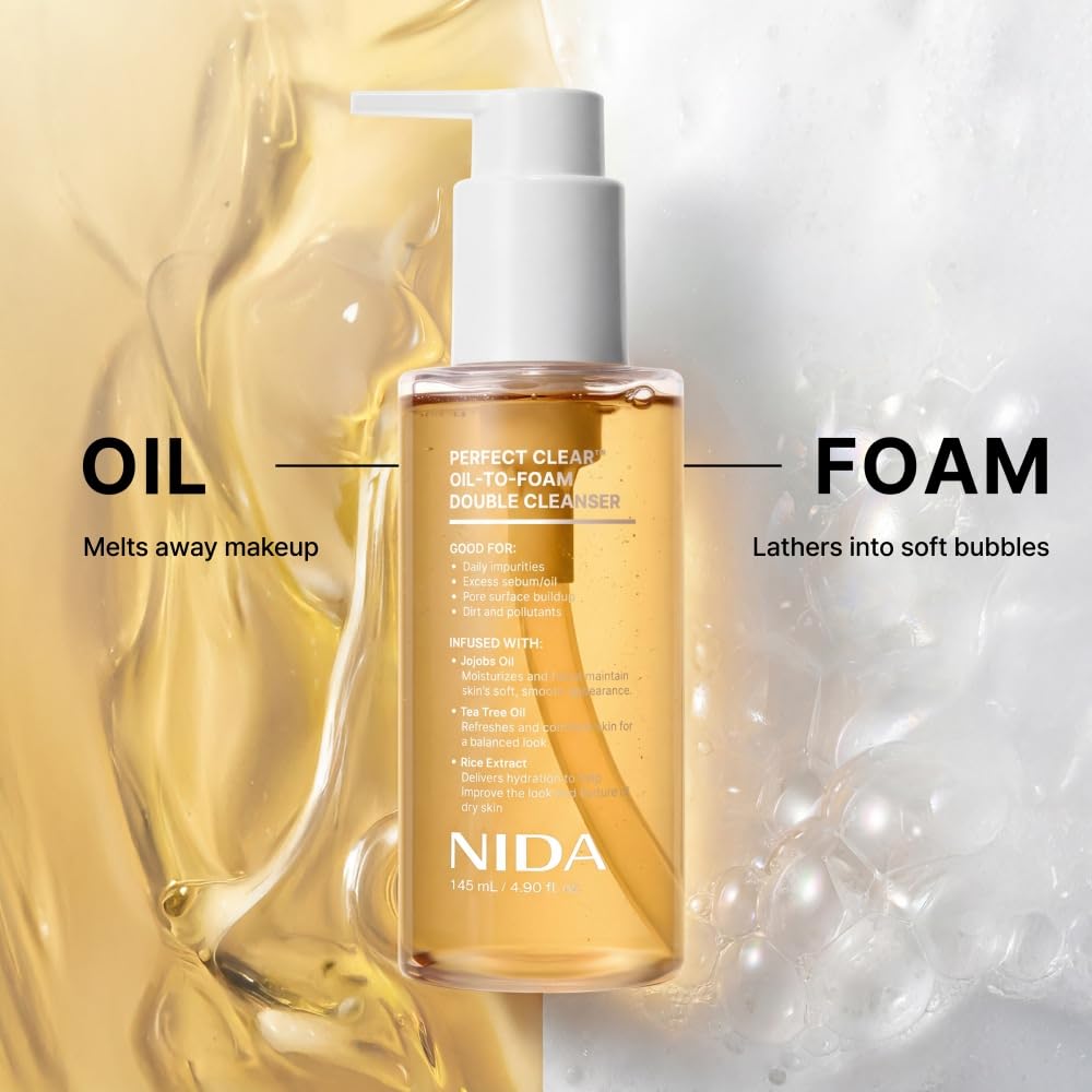 NIDA oil texture close-up dissolving makeup, showing cleansing power