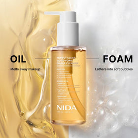 NIDA oil texture close-up dissolving makeup, showing cleansing power