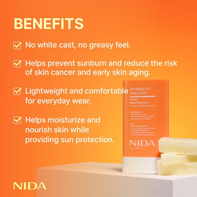 NIDA sun stick clear texture close-up showing invisible finish benefit