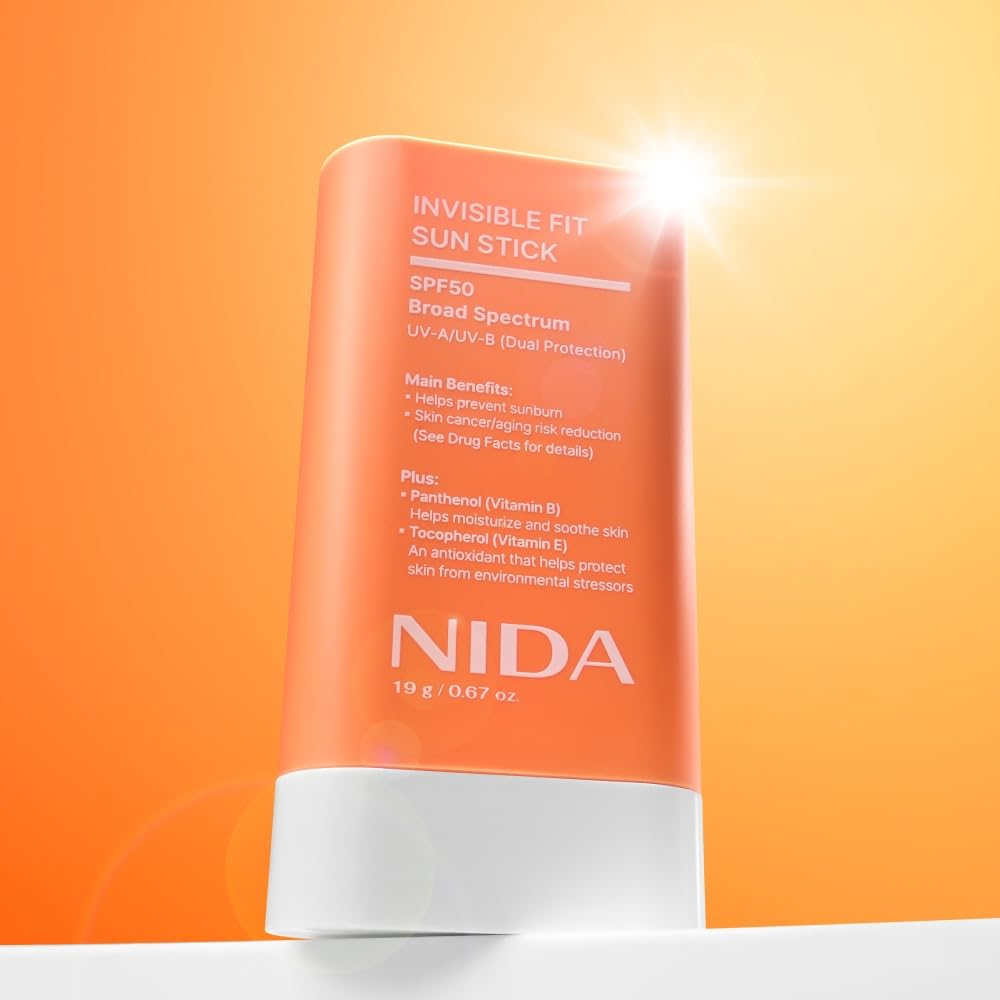 NIDA sun stick label highlighting panthenol and tocopherol skin benefits