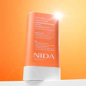 NIDA sun stick label highlighting panthenol and tocopherol skin benefits