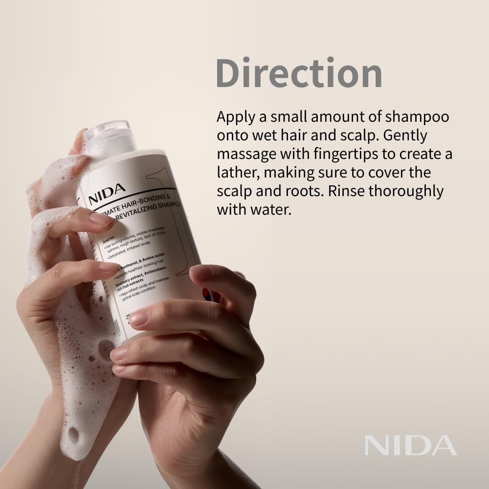 NIDA shampoo in shower use illustrating refreshing scalp benefit