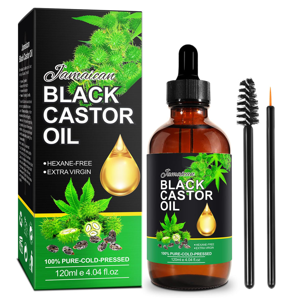 NIFEISHI glass bottle front view showing brand and pure castor oil benefits