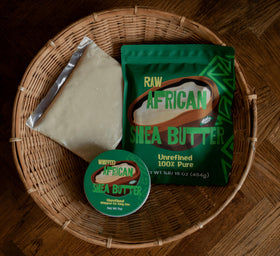 Nimba Foods applying shea butter to natural hair to show moisture and manageability benefits