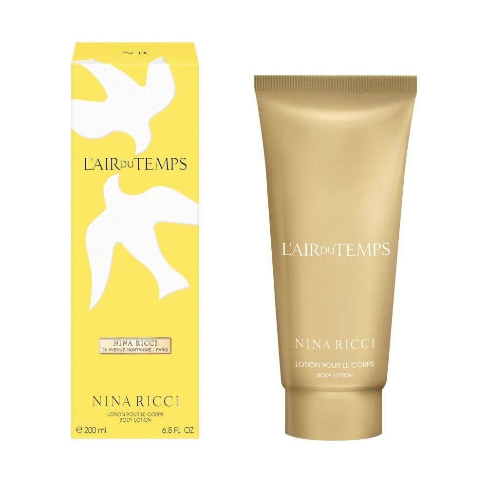 Nina Ricci lotion front packaging showing elegant bottle and floral benefit