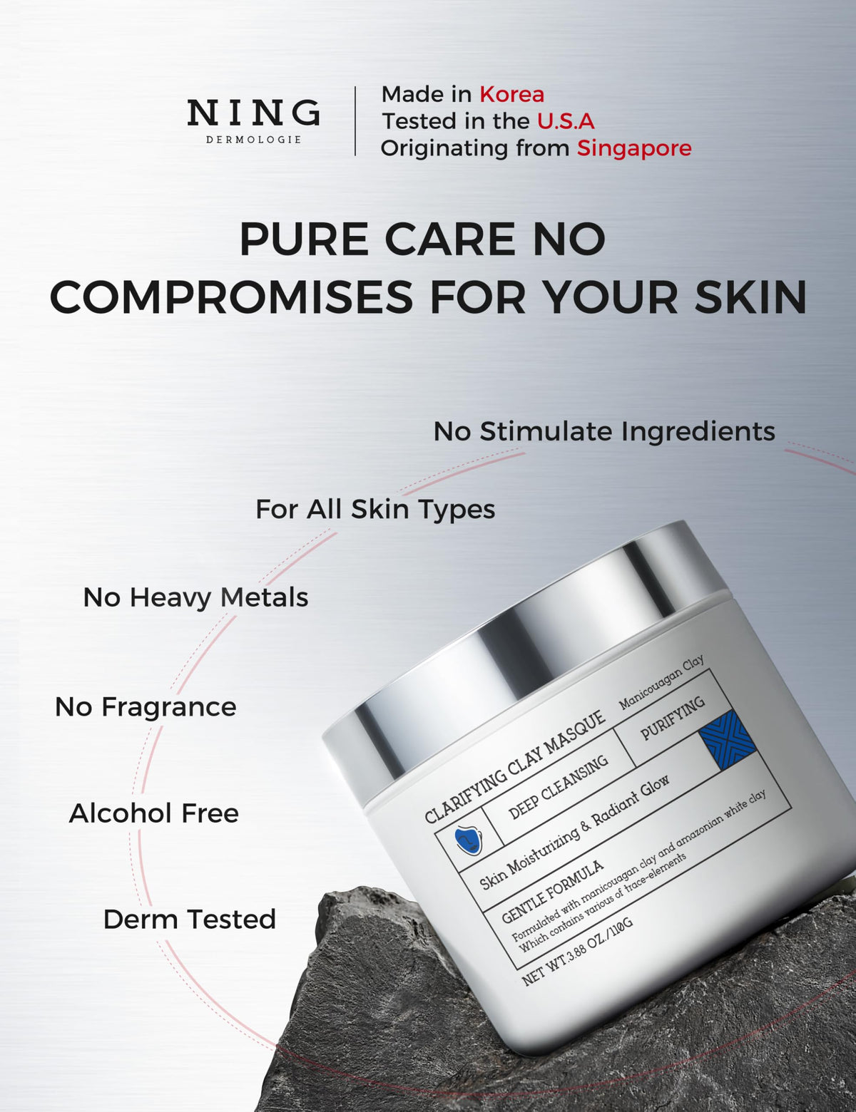 NING DERMOLOGIE open jar showing smooth mud texture for even application