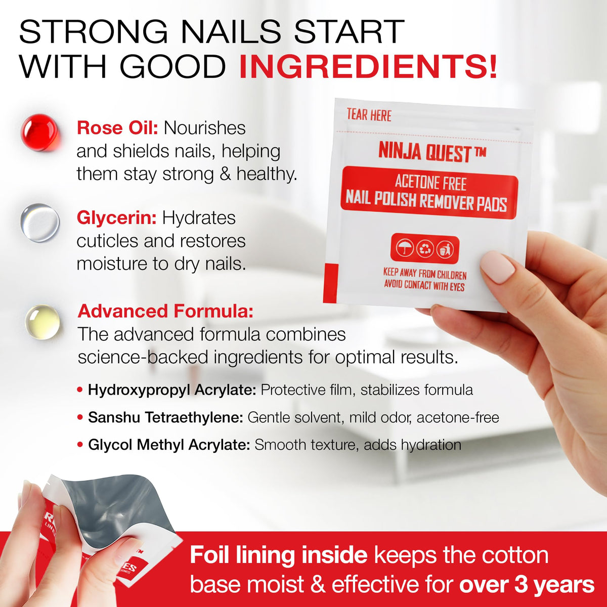 NINJA QUEST foil-wrapped pad in hand preserving freshness and portability