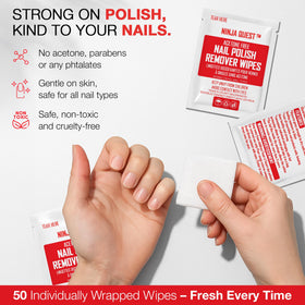 NINJA QUEST single wipe unwrapped displaying wet cloth for fast removal