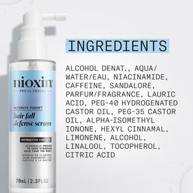 Nioxin ingredients display with niacinamide and caffeine highlighting scalp support
