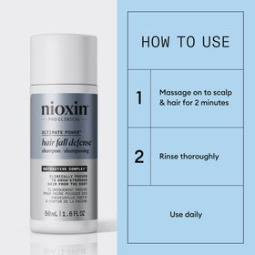 NIOXIN on bathroom shelf lifestyle shot showing daily routine benefit