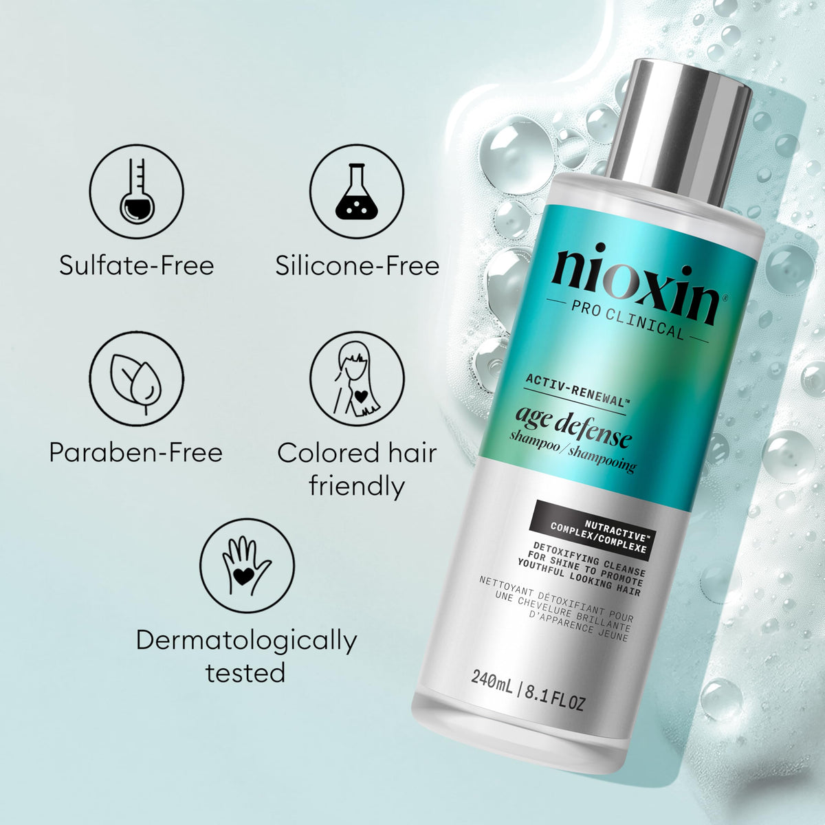 NIOXIN size comparison 8.1 fl oz showing portable bottle and value