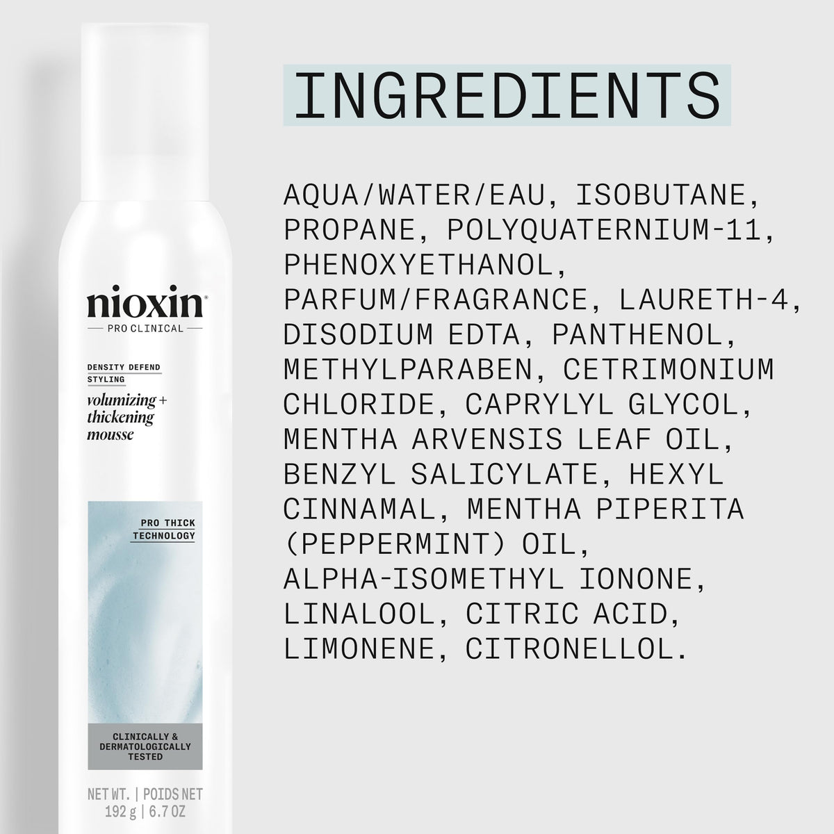 Nioxin back label showing directions and ingredients for informed use benefit