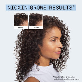 NIOXIN bottle label close-up highlighting product information and ingredient focus