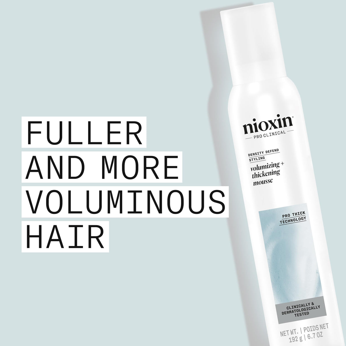 Nioxin close-up of ProThick technology label emphasizing thickening benefit