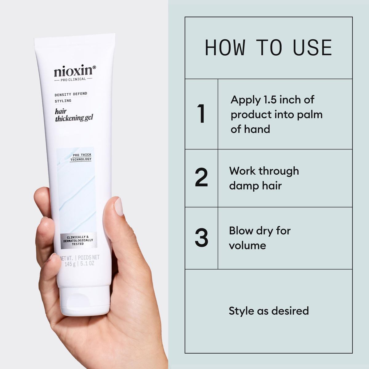 NIOXIN before and after style illustrating increased hair fullness