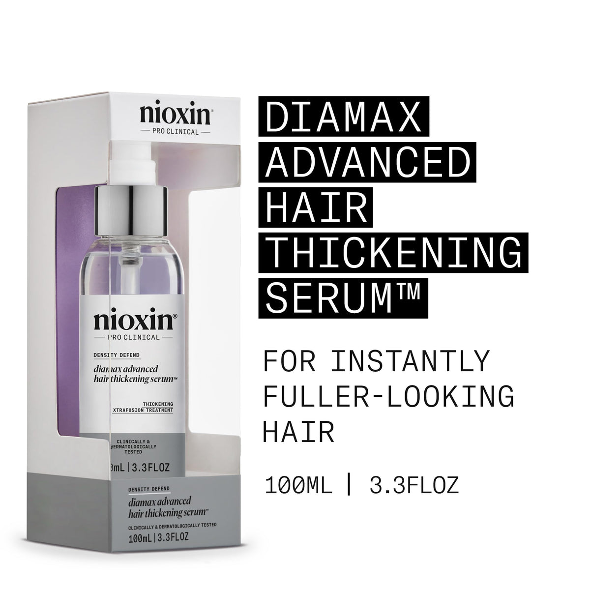 Nioxin Diamax pump dispense closeup demonstrating controlled product dosing benefit