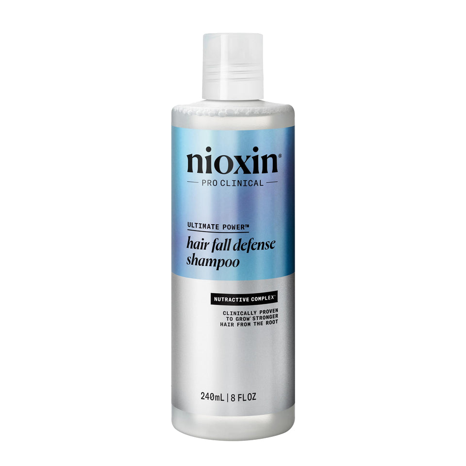 NIOXIN front packaging showing the hair fall defense bottle and clear benefit