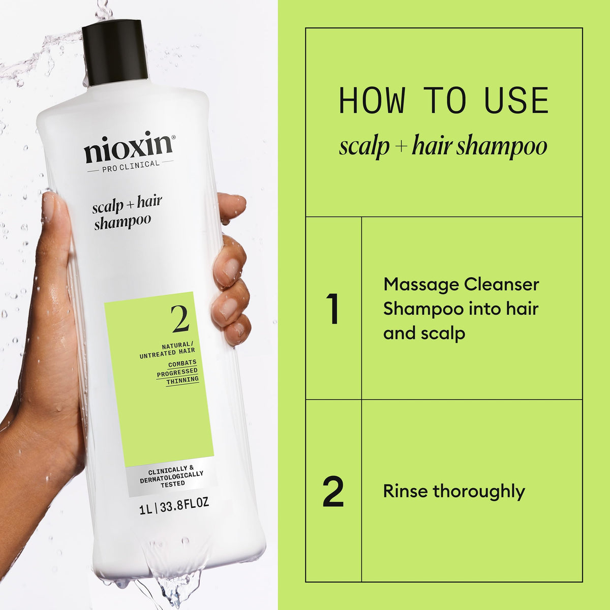 Nioxin bottle staged in a bathroom setting suggesting everyday routine benefit