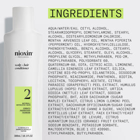 Nioxin bottle on bathroom shelf in lifestyle scene suggesting daily routine benefit