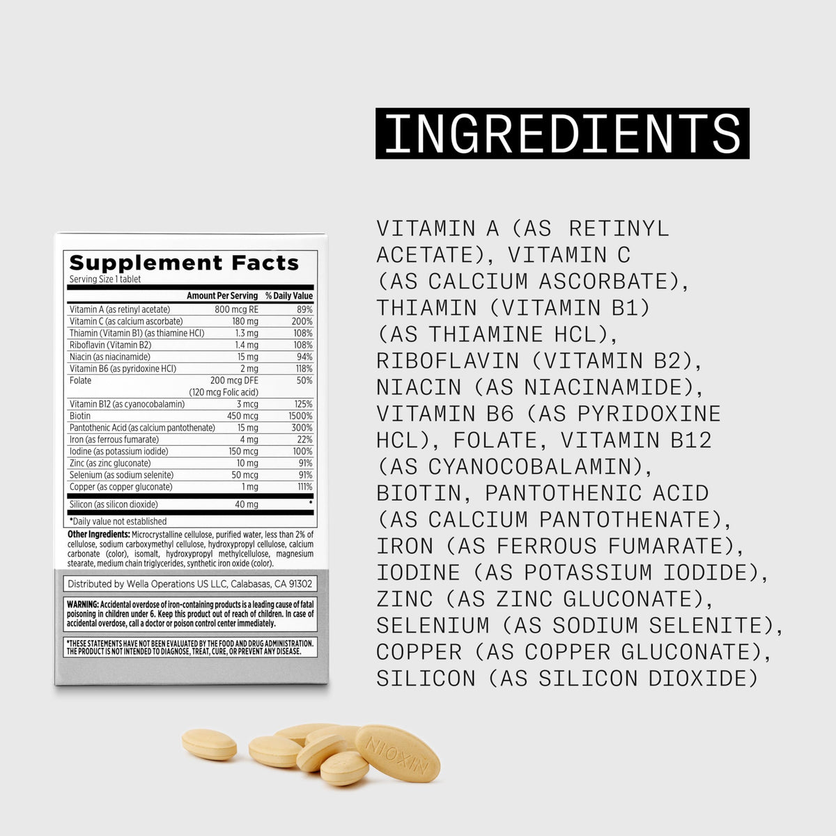 NIOXIN tablets pictured with scalp-care products for complementing benefits