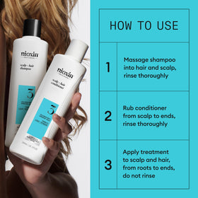 NIOXIN trial-size bottles next to ruler showing one month supply