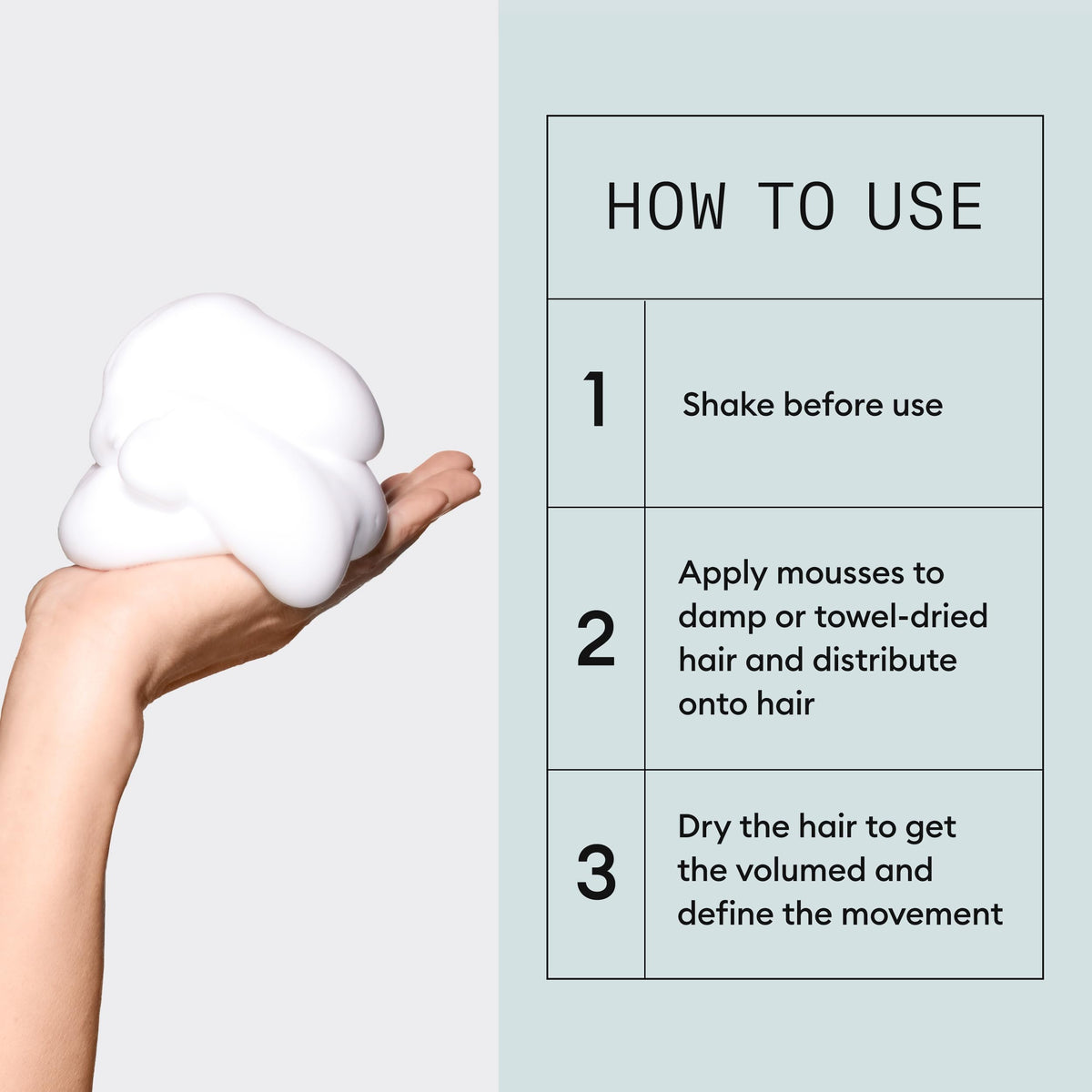 Nioxin mousse being applied to damp hair for root lift and styling benefit