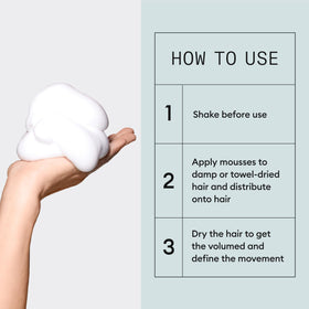 Nioxin mousse being applied to damp hair for root lift and styling benefit
