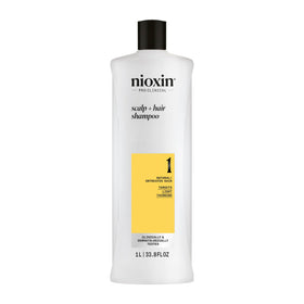 nioxin front bottle showing System 1 cleanser and clean scalp benefit