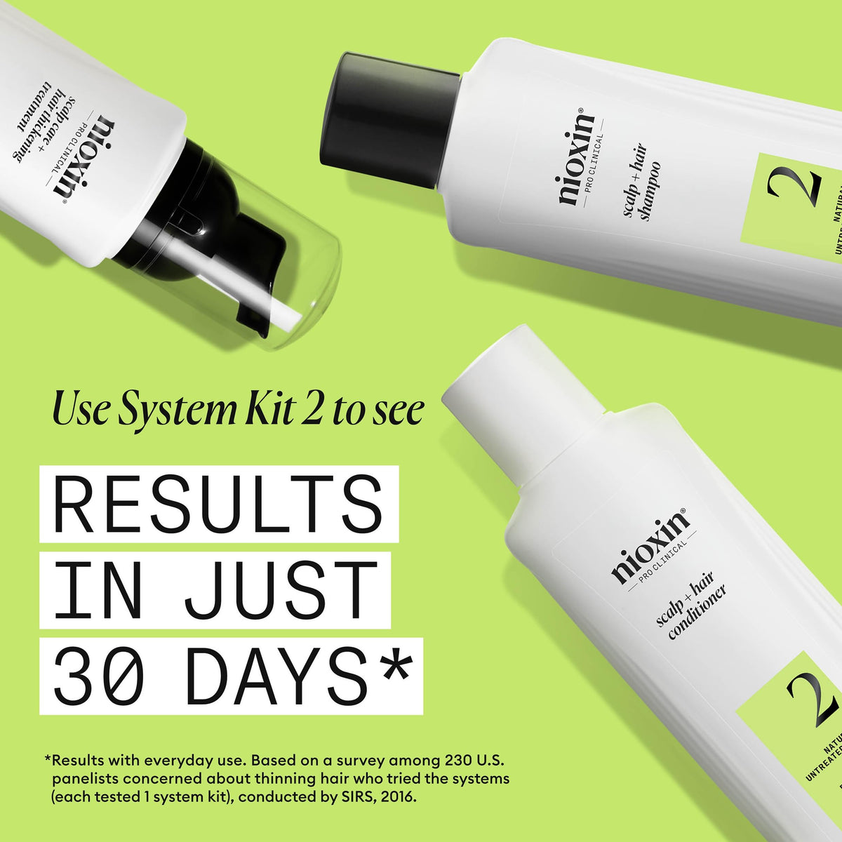 Nioxin System 2 in-shower use demonstrating scalp massage and rinse