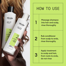 Application of Nioxin treatment on scalp to boost visible thickness