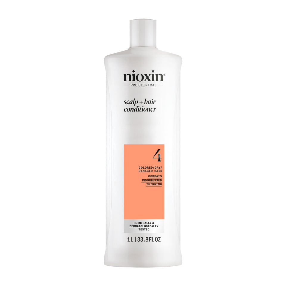 Nioxin front bottle shows 33.8fl oz size and easy single-use benefit