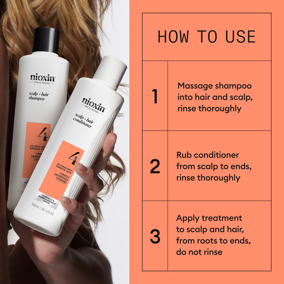 Nioxin System 4 trial sizes in hand showing one-month supply