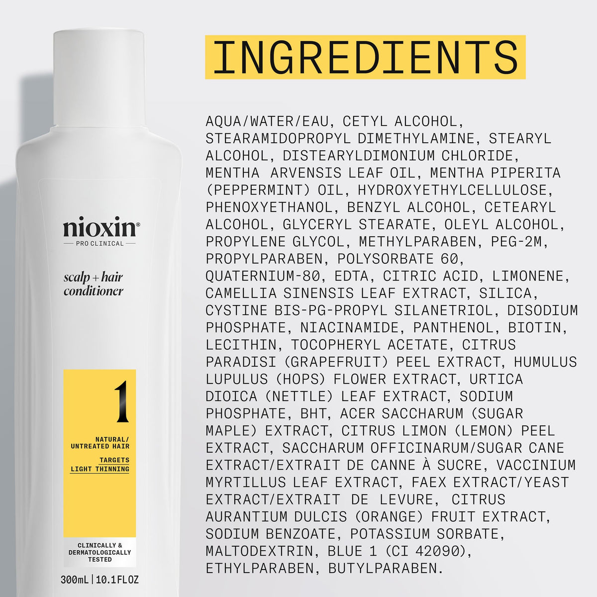 Lifestyle shelf with Nioxin bottle in bathroom context for daily routine appeal