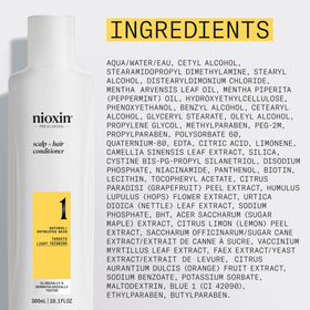 Lifestyle shelf with Nioxin bottle in bathroom context for daily routine appeal