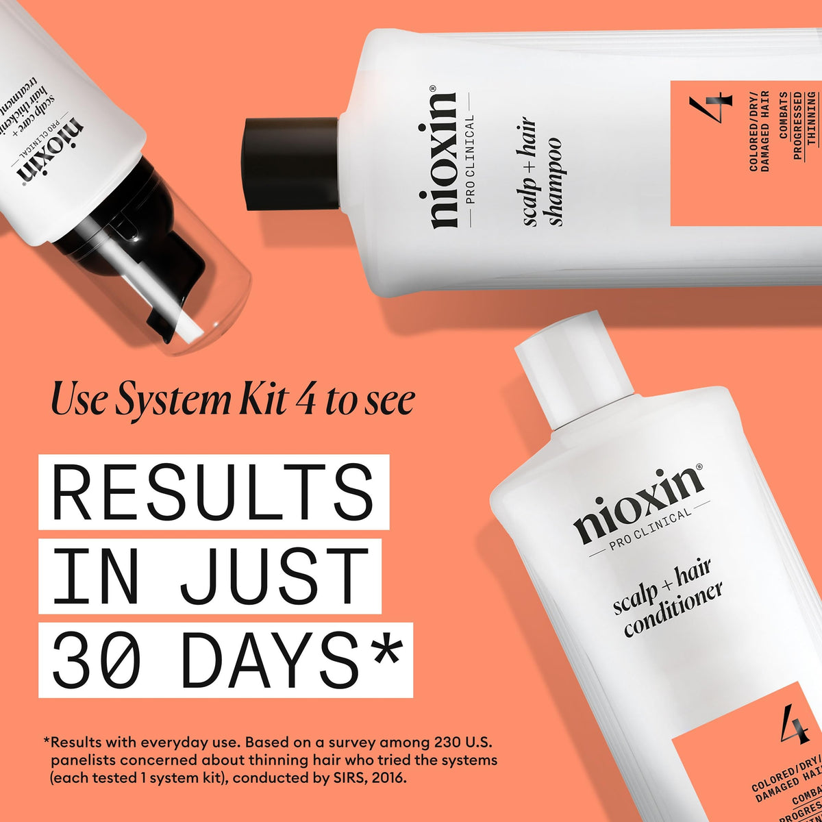 Nioxin system 4 bottle next to ruler showing 16.9 fl oz scale and value
