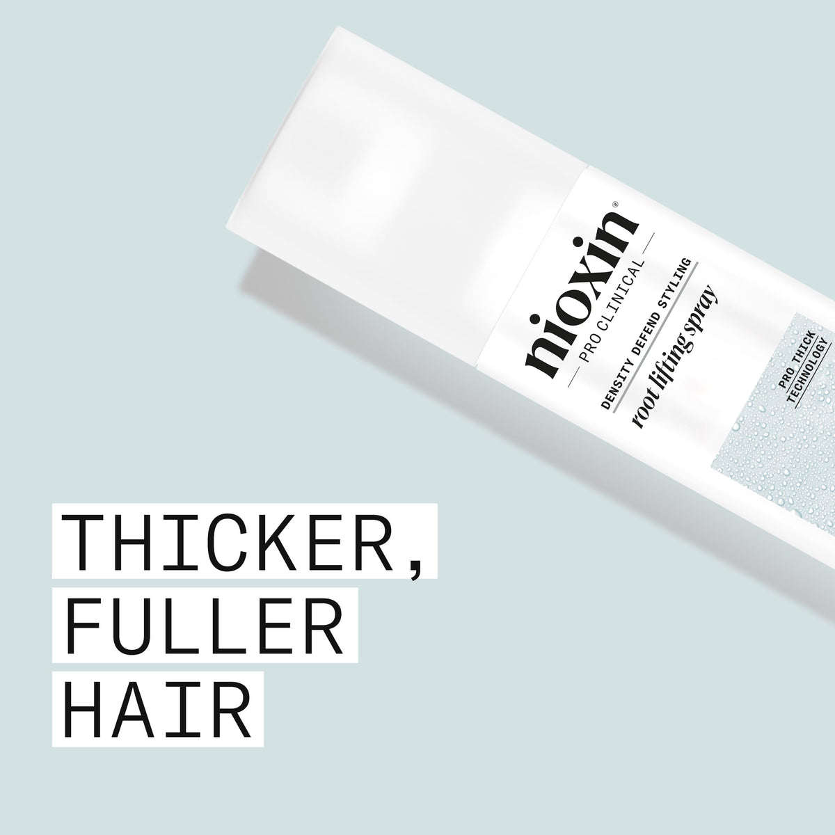 Close-up of hair texture after Nioxin spray adding visible fullness