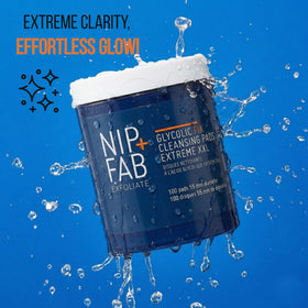Nip+Fab label close-up listing glycolic, salicylic, lactic and hyaluronic acids