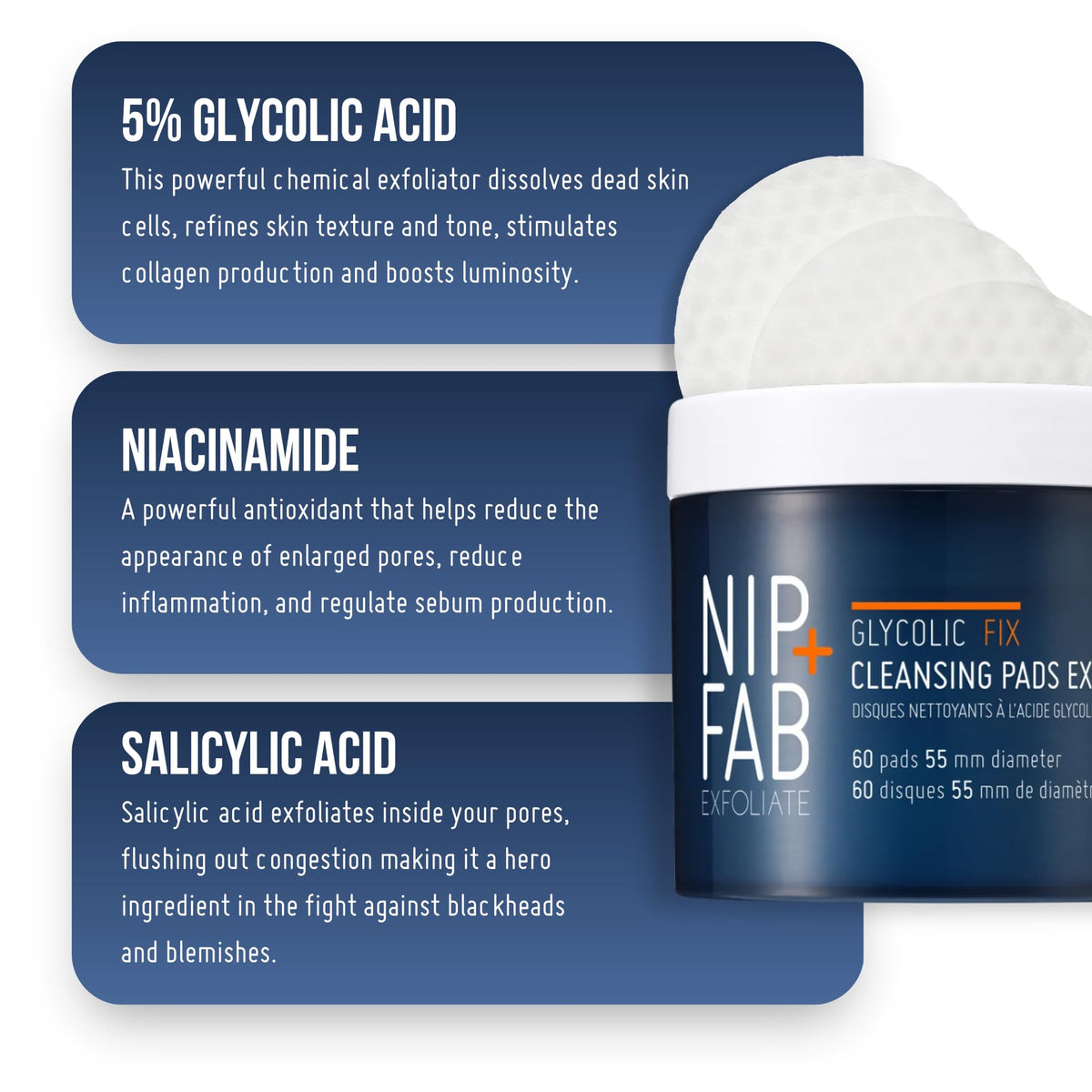 Hand holding Nip+Fab pad ready to apply for quick exfoliation